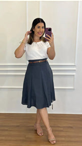 Conjunto Saia Linho Grafite